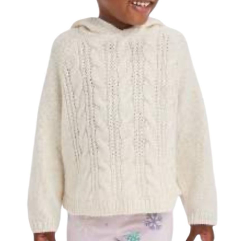 Cat & Jack Toddler Girls Cream Cable Pullover Hooded Sweater